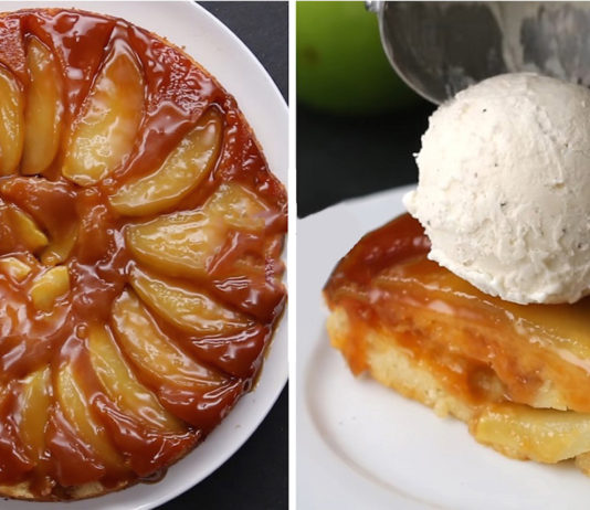 Fordított almás süti, csak keverj össze minden hozzávalót és öntsd a tortaformába!